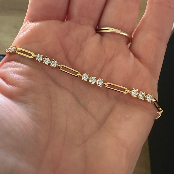 $240 NEW - 18K Gold Sterling Silver Moissanite Paper clip Necklace - Picture 6 of 6